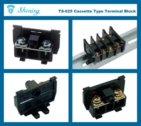 TS-025 25mm DIN Tipo de casete montado en riel 600V 25A Terminal Conector TS-025 25mm DIN Tipo de casete montado en riel 600V 25A Terminal Conector