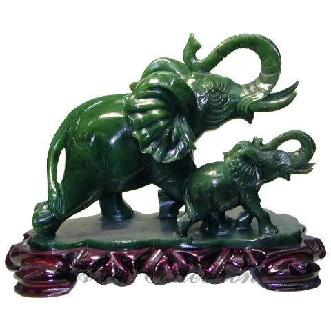 台灣碧玉母子象雕刻擺飾品