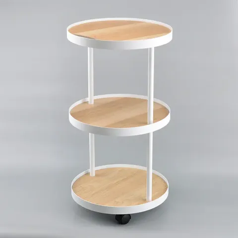 Mesa redonda de 3 niveles con estantes
