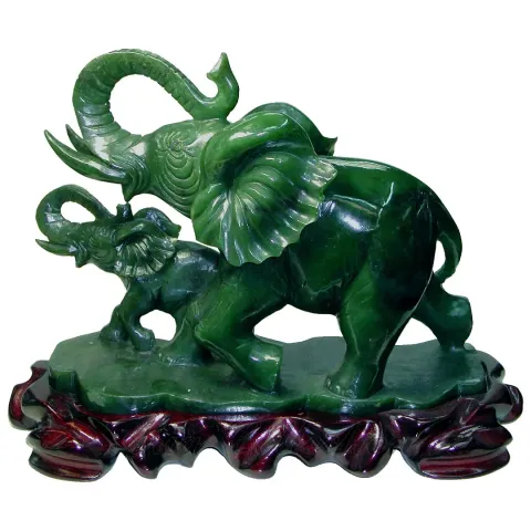 台灣碧玉母子象雕刻擺飾品