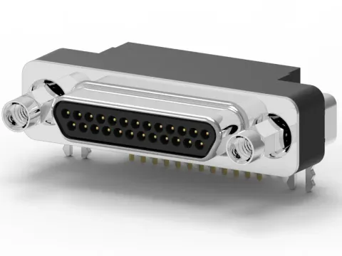 Micro D-Sub 母頭 25PIN 90°插板式連接器(帶螺絲)