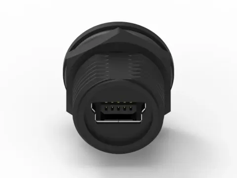 Mini USB 母頭 5PIN 前鎖焊線式防水連接器(Lock:M12*1.0)