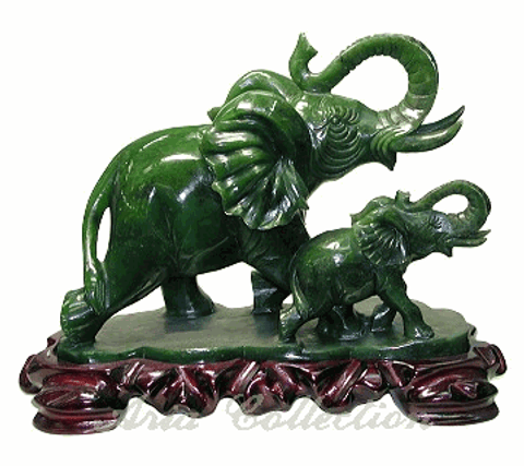 台灣碧玉母子象雕刻擺飾品