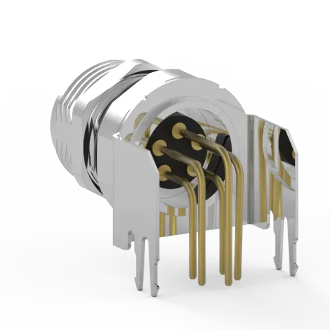 M8 母頭 5PIN 前鎖90°插板式防水連接器(Lock:M10*0.75)