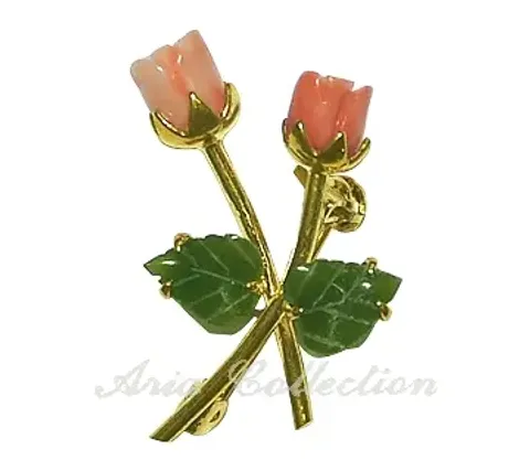 珊瑚＆翡翠のブローチ 珊瑚と翡翠花ブローチ | Taiwantrade.com