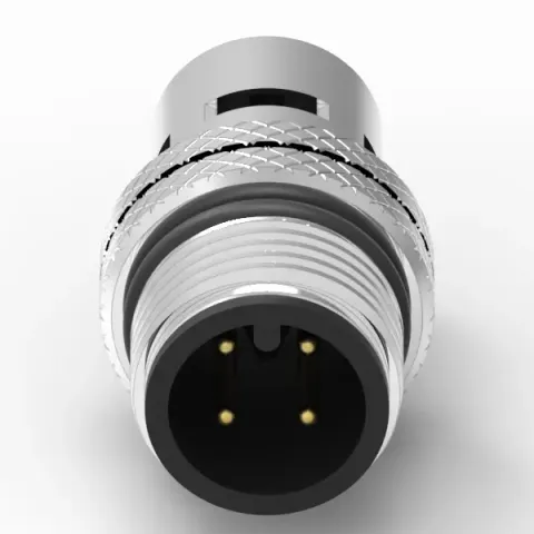 M12 公頭 4PIN A-Coded 線端成型式防水連接器(帶接地)