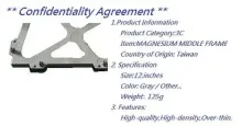 Magnesium Front FrameDie Casting Middle Frame For 12 Inches