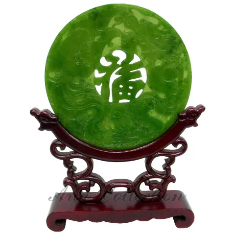 台灣玉雕件- 龍鳳福至玉屏