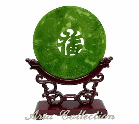 台灣玉雕件- 龍鳳福至玉屏