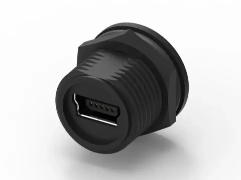 Mini USB 母頭 5PIN 前鎖焊線式防水連接器(Lock:M12*1.0)