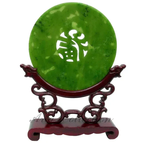 台灣玉雕件- 龍鳳福至玉屏