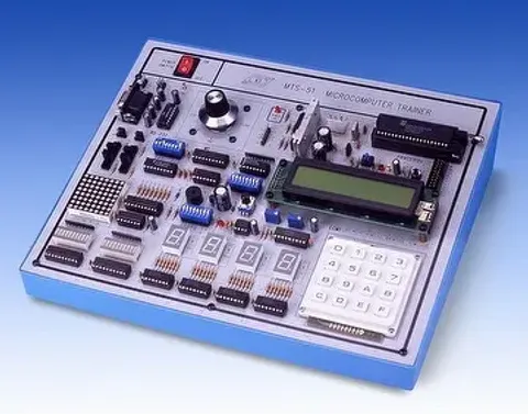 MTS-518051 MICROCOMPUTER TRAINER - for educational teaching, training, and learning of 8051 chip architecture, programming, circuit design, and control of LED, keypad, 7-segment display, step motor